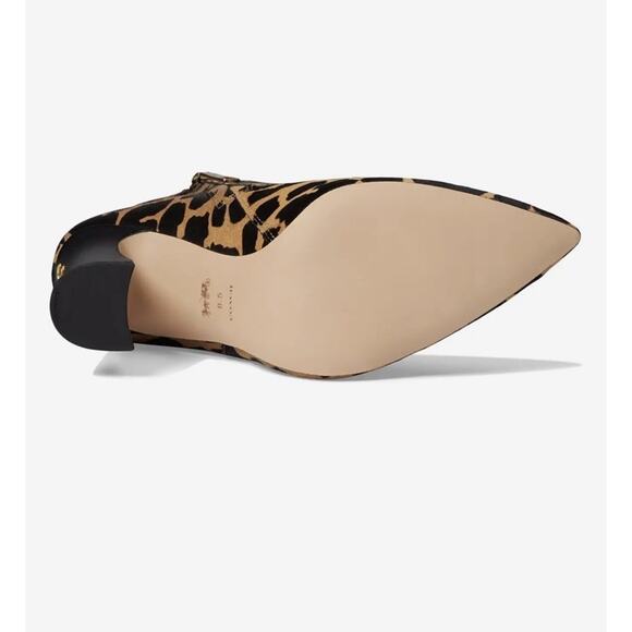 Coach Carter Calf Hair Leopard Ankle Booties Boots Women’s 9 New Heels Point Toe - Picture 3 of 9